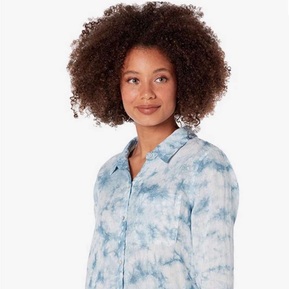 Faherty Malibu Linen Tie-Dye Button-Down Shirt – Ocean Blue, Size M